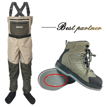 Waders Fly Fishing Shoes with Nails & Pants Clothes Waterproof Suit Overalls Wading Upstream Shoes Felt Sole Boots Leaking Water