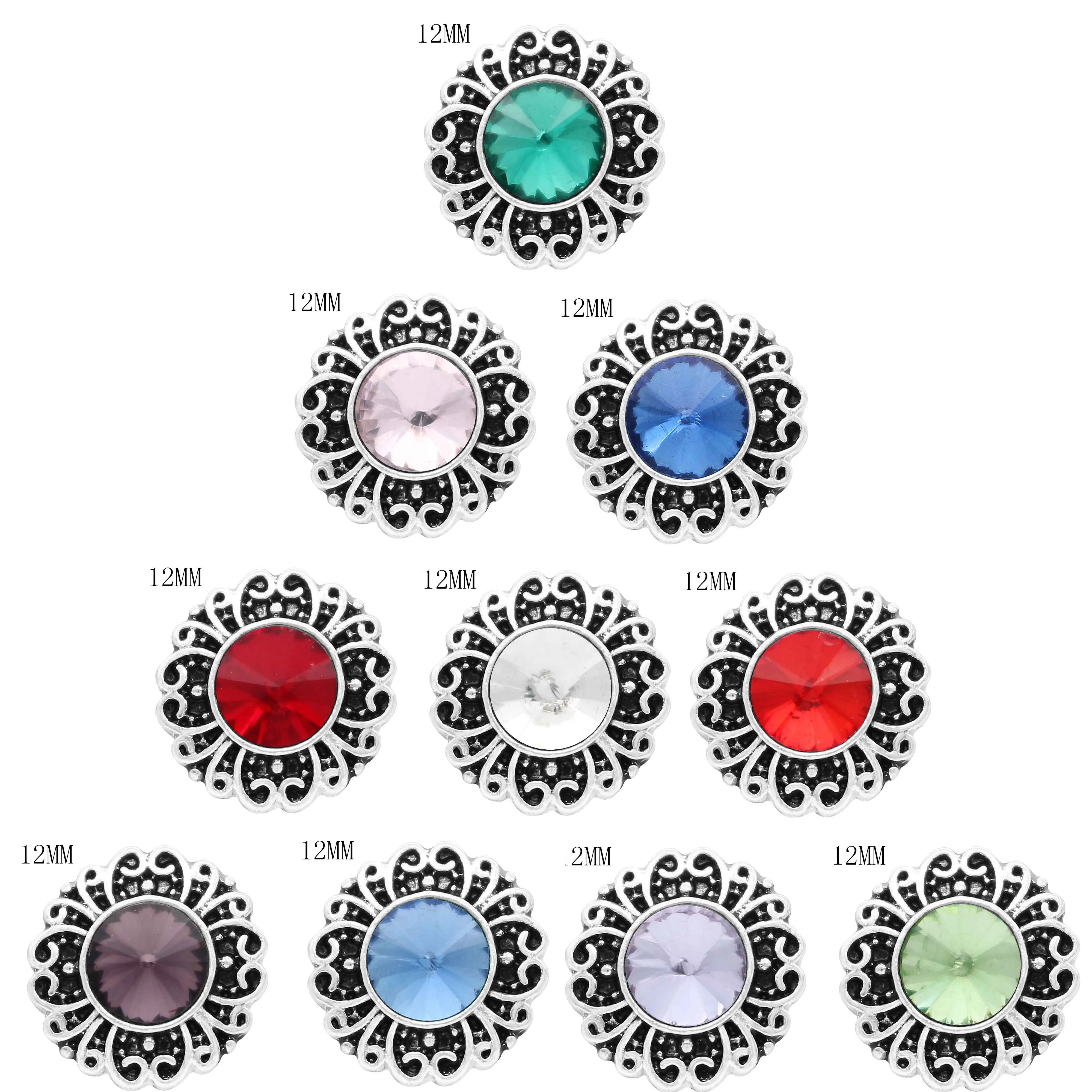 

New 12 color Snap Jewelry Rhinestone Round Crystal round 12mm Metal Snap Buttons Fit Snap Bracelet DIY Ginger Charms Jewelry