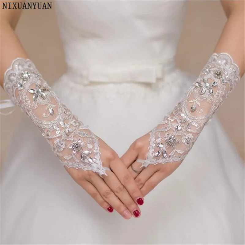 NIXUANYUAN кружевные свадебные перчатки без пальцев для невесты, Украшенные бусинами, свадебные перчатки для женщин