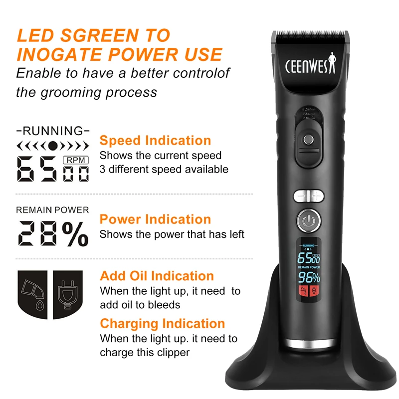  Ceenwes Rechargeable Hair Trimmer for Men Cordless Electric Clippers Hair Cutting Kit with 8 Guide 