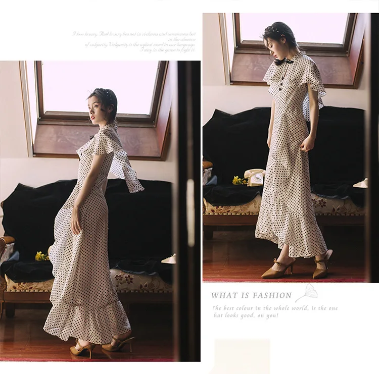 Ubei летнее Новое художественное ретро платье с оборками тонкое темпераментное платье в китайском стиле Чонсам шифоновое длинное платье с воланом