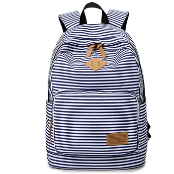 

2019 New Fashion Travel Laptop Backpack Canvas Stripe Womens Double Shoulder Bag Student Schoolbag Fits for Laptop Notebook