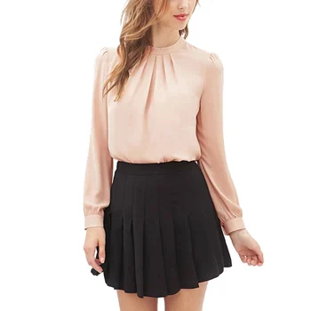 

Women Formal Full Sleeve Elegant Solid Chiffon Shirt O-neck Tops Lady Blouse