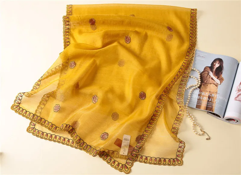 Вышивка 2019 новый стиль дизайнерские Брендовые женские Шарф Весенний Летний Шелковый шарфы солнцезащитный крем пляжное палантины женские