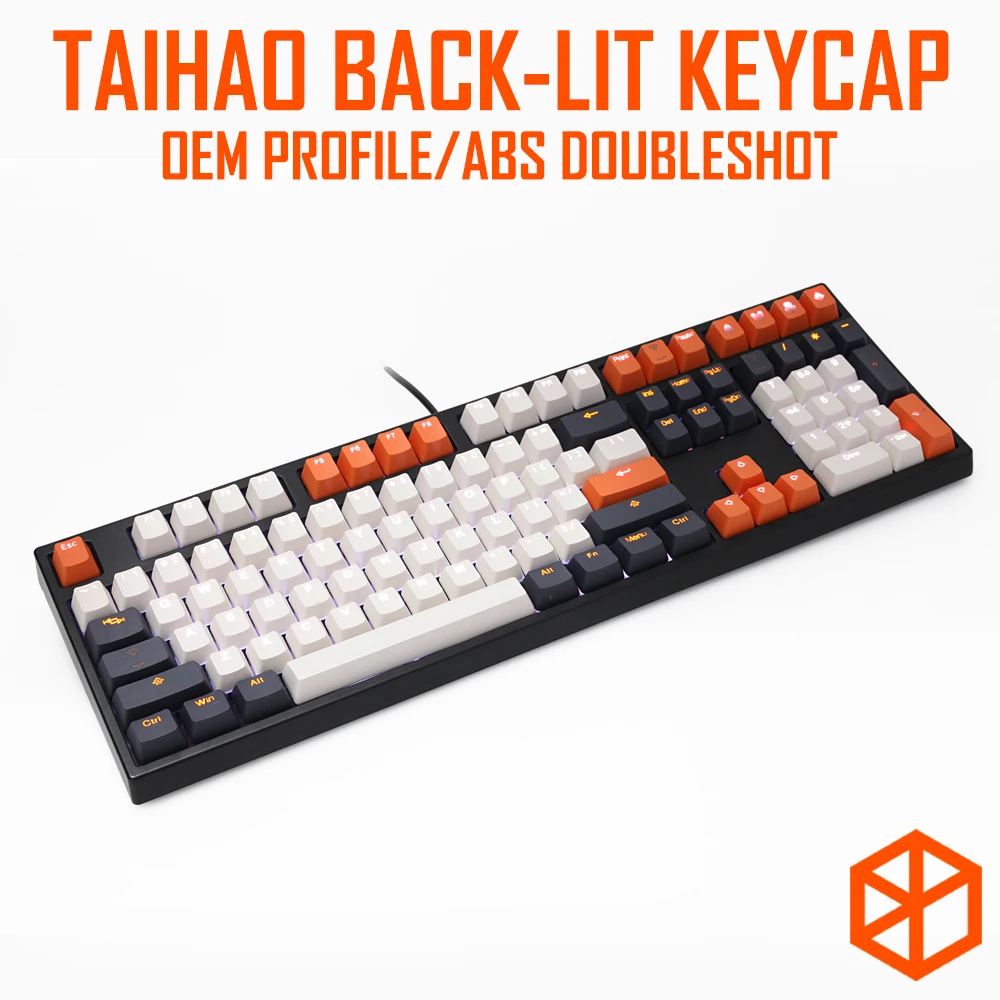 taihao abs double shot keycaps for diy gaming mechanical keyboard Backlit Caps oem profile light through carbon colorway 108 key