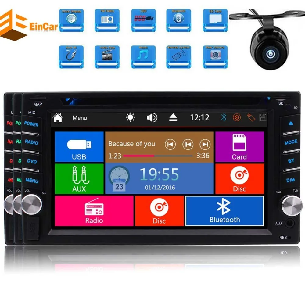 

Double din Car DVD Player In dash 6.2'' Head Unit Autoradio Bluetooth FM AM RDS Digital Receiver Radio Stereo USB SD Aux+Camera