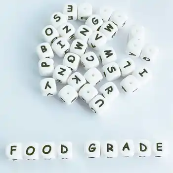 

100Pc/Bag Silicone Letter Beads For Insert Name On Pacifier Chain Clips 12Mm Chewing Alphabet Beads For Baby Necklace Teethers