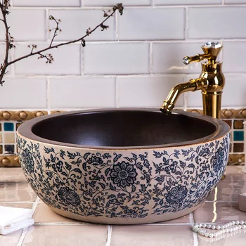 

Europe Vintage Style Ceramic Art Basin Sinks Counter Top Wash Basin Bathroom Sinks vanities wash basin handpainted LO613528