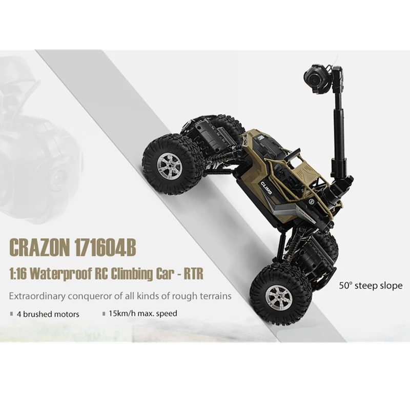 

CRAZON 171604B 1:16 Waterproof RC Climbing Car RTR WiFi FPV 0.3MP Camera / 4WD 2WD Switchable / 4 Brushed Motors Gift Toy