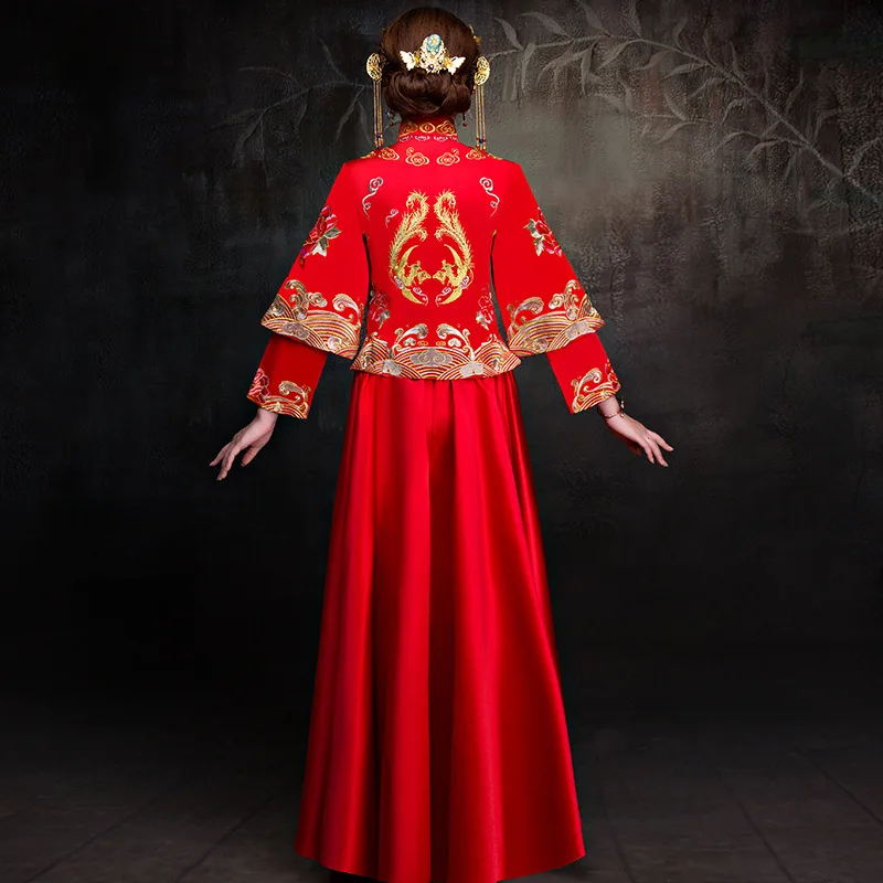 Красный Формальные Плюс Размеры китайский свадебное платье Дракон и с вышитым Фениксом Cheongsam Qipao халат Orientale Oriental Стиль платья