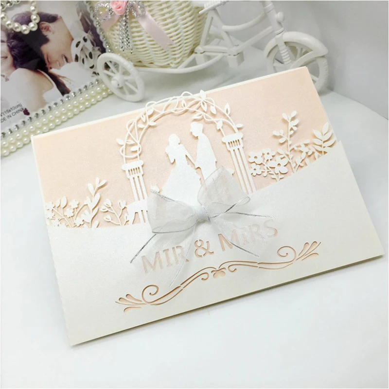100pc sweet couple wedding invitations cards cover laser