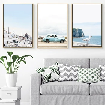 

Mediterranean Scenery Blue Sky Ocean Travel Posters Canvas Prints Paintings Wall Art Pictures for Living Room Home Decorations