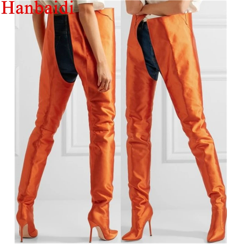 

Women Long Boots Sexy Silk High Heels Winter Shoes Runway Luxury Silk Over The Knee Boot Women Pointed Toe High Heel Shoes 43
