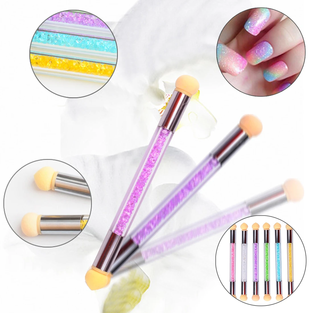 

Double head sponge pen gradient pen smudge pen nail tool point color pen phototherapy point color glue DIY diamond handle