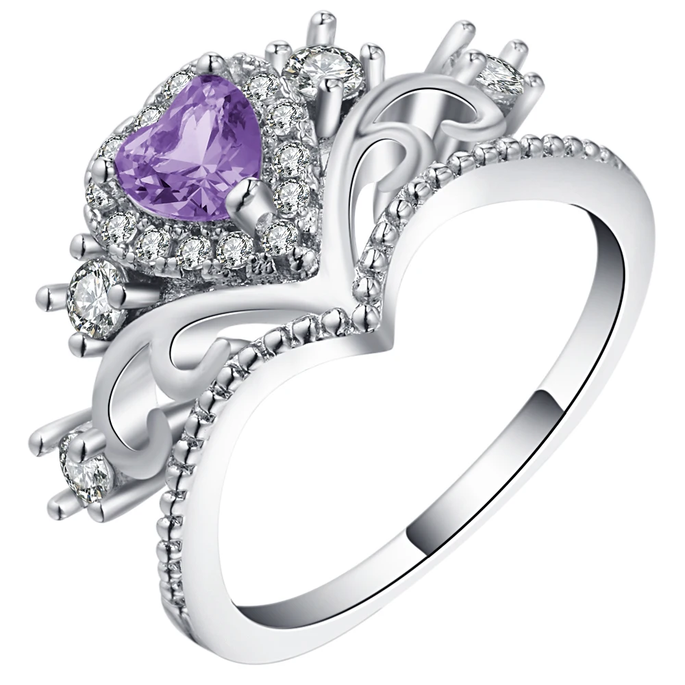 Hot Austrain Purple And Sky Blue Crystal Heart Rings