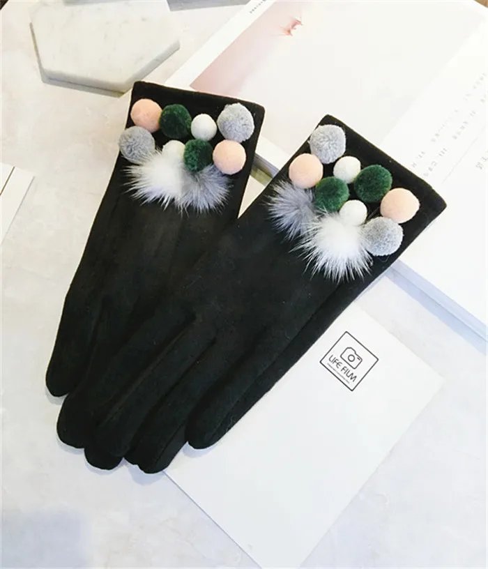 Брендовые перчатки замшевые кожаные перчатки женские зимние перчатки с разноцветными шариками модные зимние варежки для женщин 5 цветов