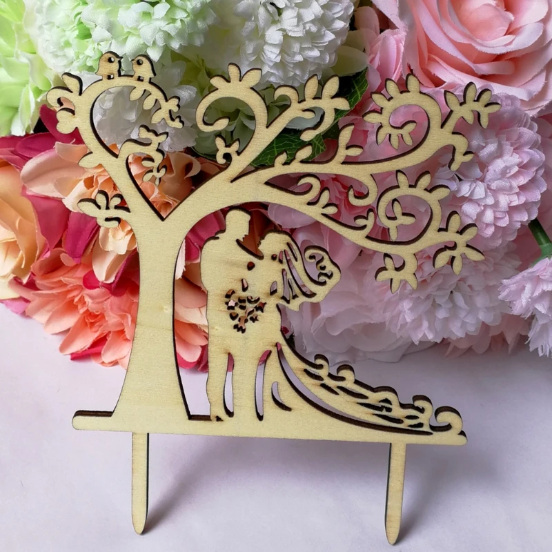 

Personalised Rustic Wooden Wedding Cake Topper Mr & Mrs Silhouette Tree Decor Dessert DY