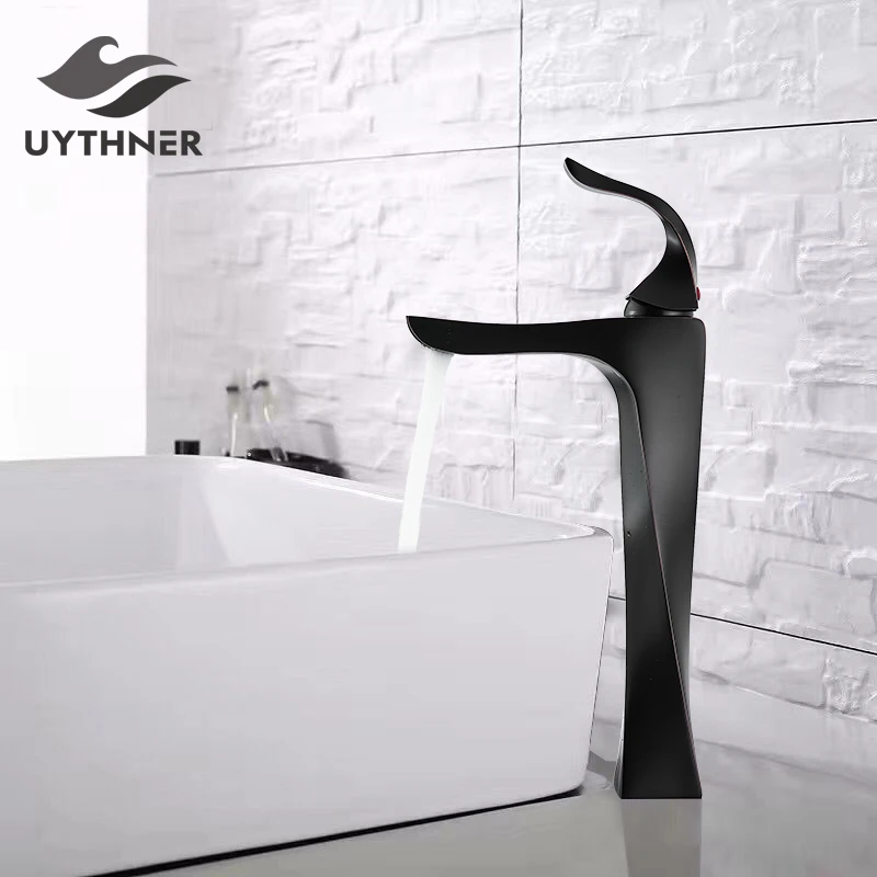 

Black Bronze Basin Faucet Mixer Tap Deck Mount Waterfall Bathroom Faucet Vanity Vessel Sinks Mixer Tap Cold And Hot Water Tap
