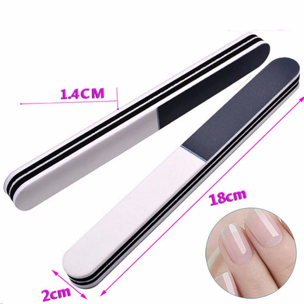 

2Pcs/Lot 3 Sides Long Strip Sponge Nail File high quality Sanding Buffer Block Nail UV Gel Polisher Tool