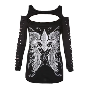 

Women Sexy Off Shoulder T Shirt Woman Long Sleeves Tops Female Print T-Shirt Casual Clothes z1