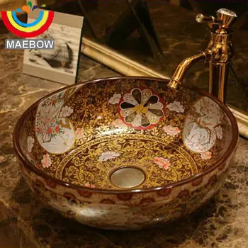 

Brass Like Brown Gold Round Ceramic Bathroom Countertop Bathroom Sink