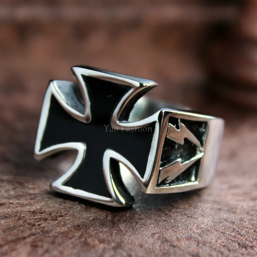 Men's Stainless Steel Black Biker Ring High Polish Iron Cross Gift US