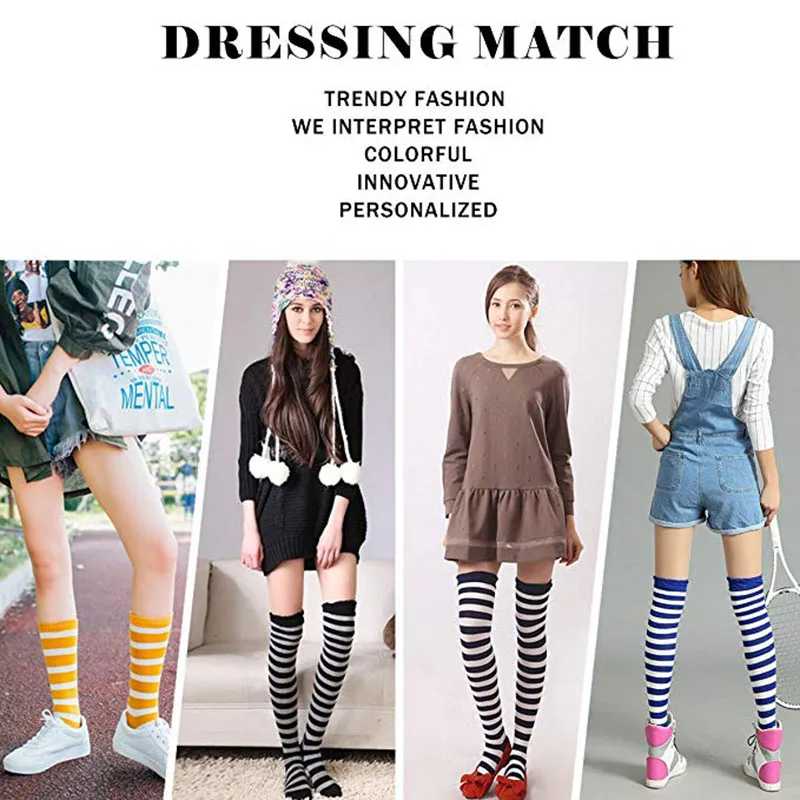 BOHOWAII Fashion Women Stockings High Quality Thick Striped Sexy Knee Socks Schoolgirl Cheerleader Kousen