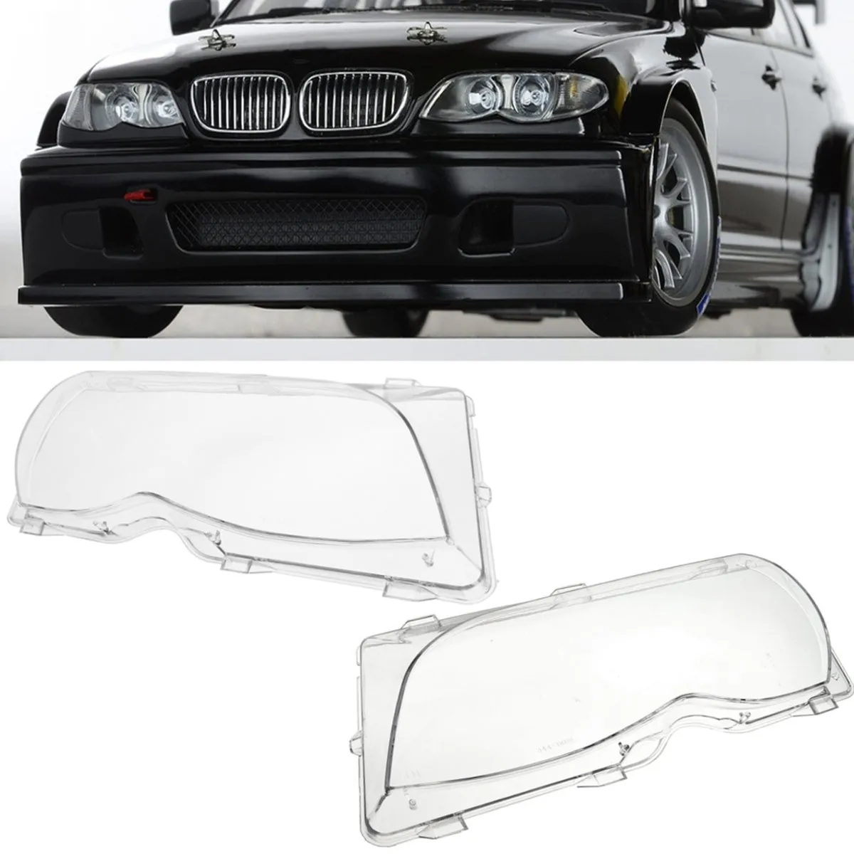 Left/Right Side Car Headlight Lens Covers Head Lamp Cover For BMW E46