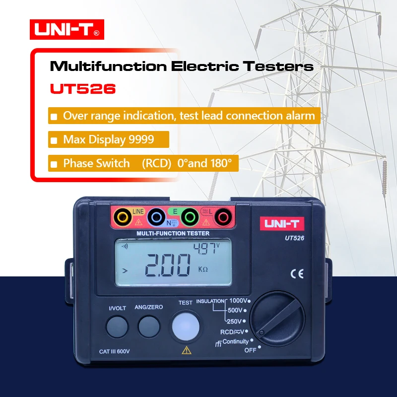 

Insulation Resistance Testers Electrical Insulation Tester Earth Resistance Meter UNI-T UT526 + 1000V+RCD Test+Continuity+Vac/dc