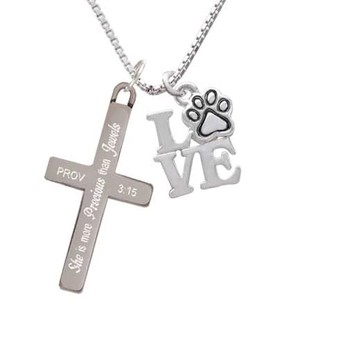 Love with Paw - She is More Precious - Cross Necklace (1)