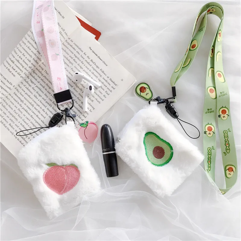 Cute Cartoon Earphone Cover For AirPods Protective Cases with Neck Strap Lanyard for Apple Airpods 2 Coin Purse Earphone Storage