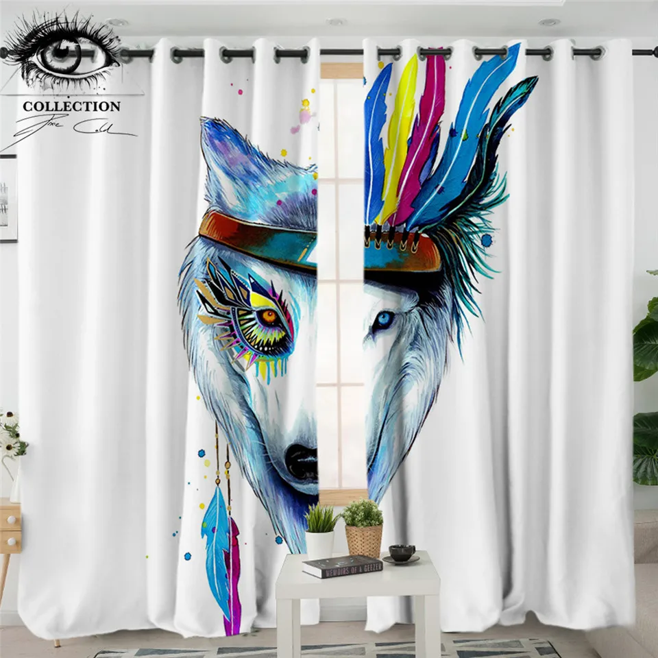 

Wolf by Pixie Cold Art Living Room Curtain Hippie Printed Blackout Window Curtain Animal Drapes 1/2pcs Colorful Kitchen cortinas