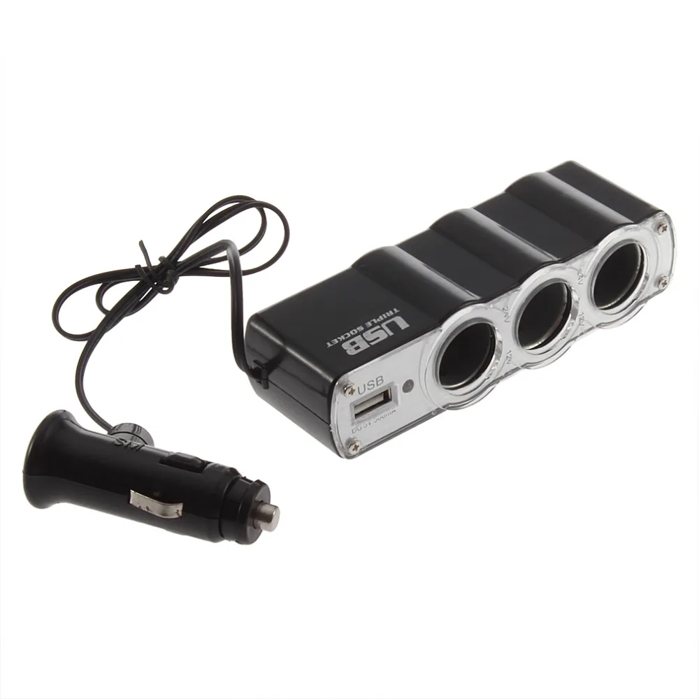 

3-Way in 1 Unit Car Charger Cigarette Lighter Socket Splitter Vehicle Mini Power for Mobile Phone Charger Adapter in Car