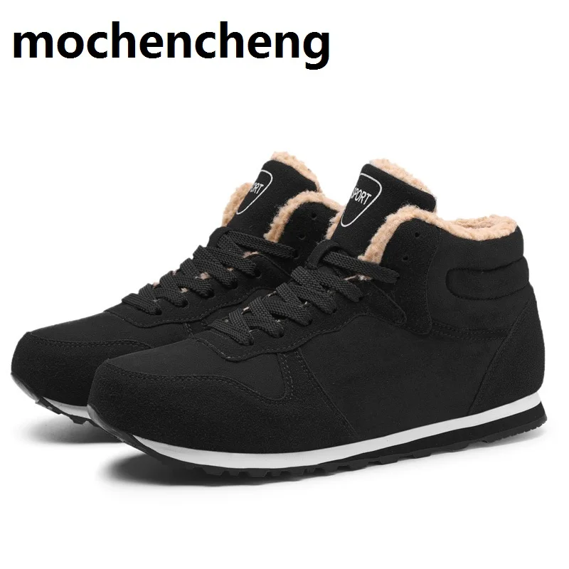 

Winter Men Shoes Lace-up Sneakers with Fur Warm Fleeces Large Size High Top Solid Wear Resistant Anti-skid Flat Casual Shoes