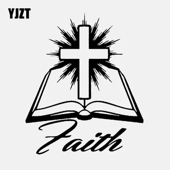 

YJZT 13.5CM*16.2CM Faith Bible Cross Vinyl Decal Car Sticker Christian Religous Jesus Christ Catholic Black/Silver C3-1335