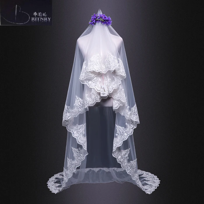 BRITNRY Cheap Cathedral Wedding Veil 3M Lace Edge Ivory Veil High