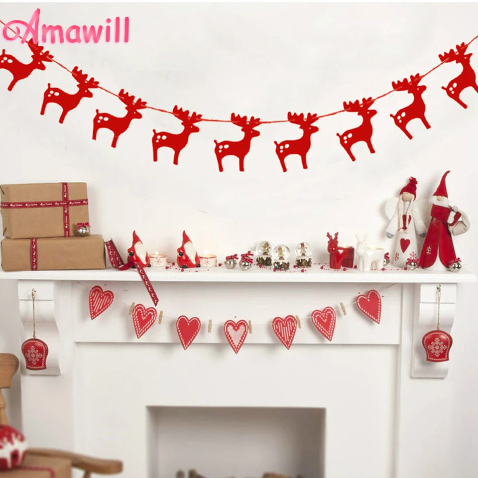 Amawill 3M Christmas Paper Garlands Red Gold Silver Elk Banner for Happy New Year Birthday Party Supplies Wedding Decorations 7D in Banners