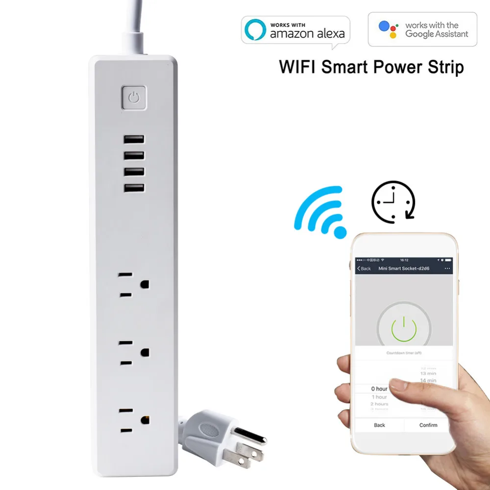

2018 New Smart Sub-control US Plug WiFi Smart Power Strip Alexa Voice Control High Temperature Over-current Protection Socket
