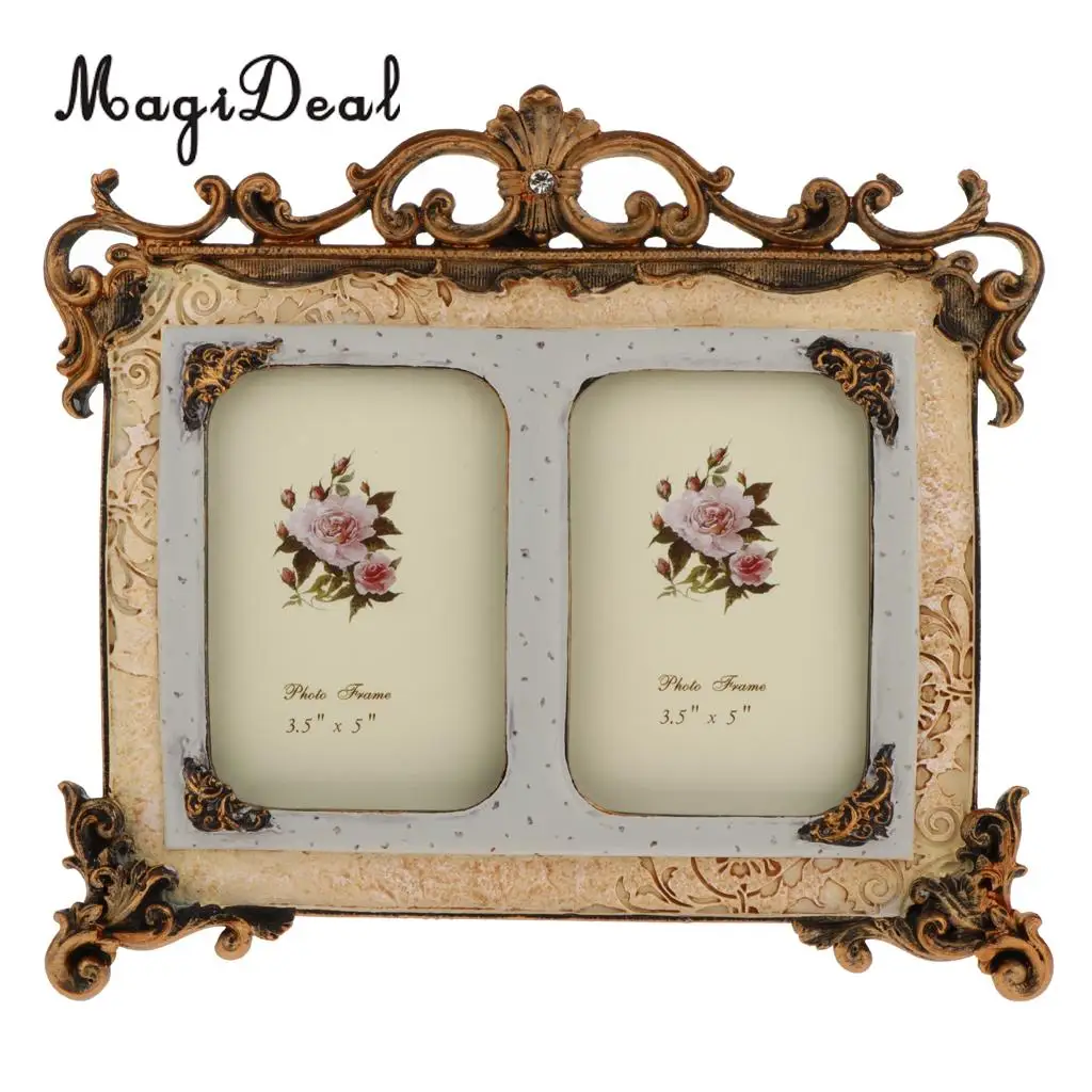 Magideal Vintage Style Resin Double Photo Frame Picture Home Magideal Vintage Style Resin Double Photo Frame Picture Home Decor 3 5 X Inch
