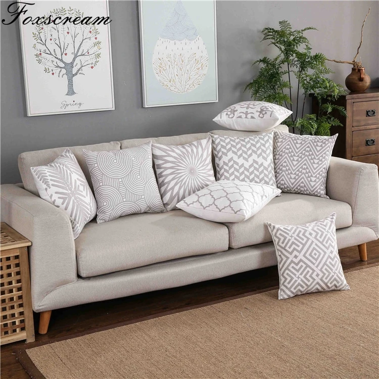 

Home Decor Emboridery Cushion Cover Blue Zigzag Geometric Canvas Pillow Case Cotton Square Embroidery Pillow Cover 45x45cm