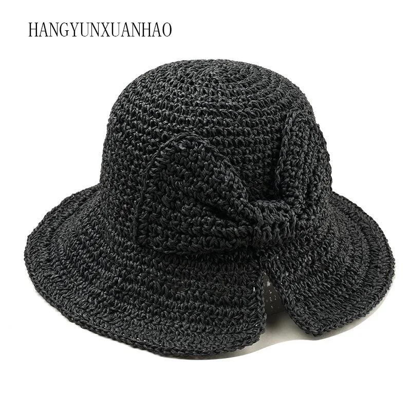 

New handmade straw shading hat for ladies bow-knot foldable straw hat for Japanese literary and artistic Holiday Beach Hat