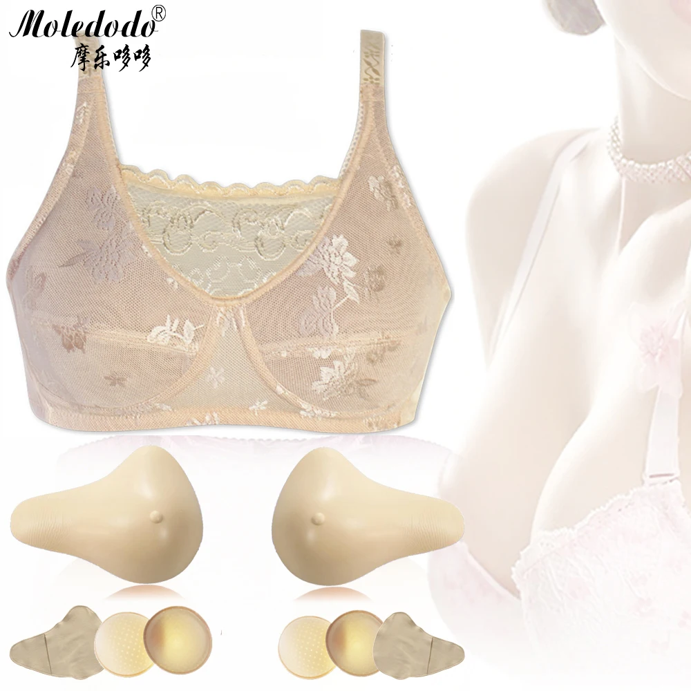 

Lightweight silicone Breast Protheses Mastectomy Bra Thin no Steel Ring Postoperative Protective Cover Chest Pad Fake Breast Set