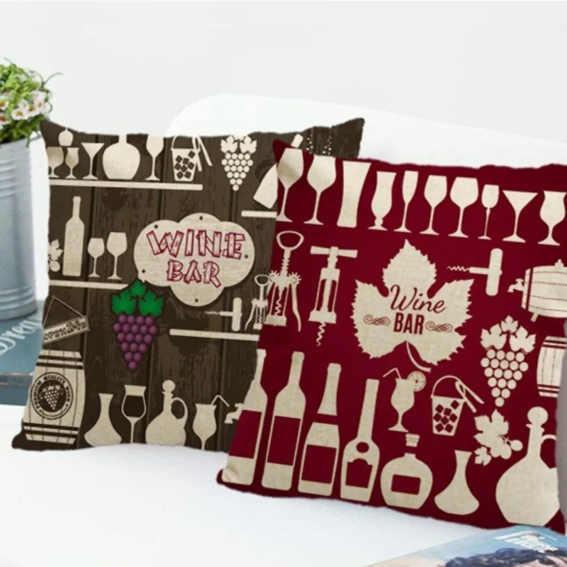 cheap Retro cushion cover for sofa car chairs home decorative pillows Vintage Red grape wine printed square 45x45cm pillow covers QXC8