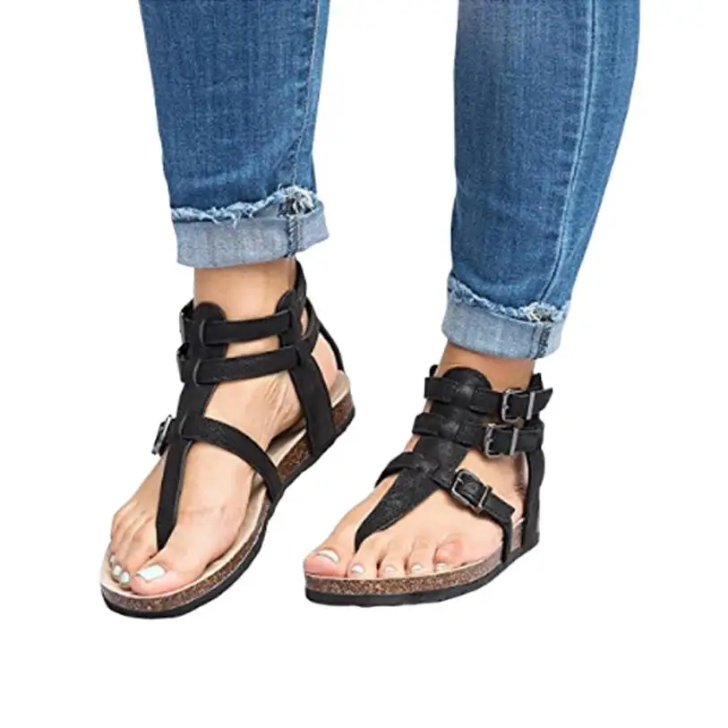 

2018 women sandals Elastic band Rome Ladies Sandals Fashion BucklesFlat Ankle Beach Shoes Roman Slippers 5.27