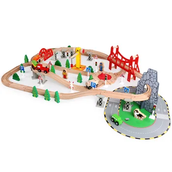 

100 pieces of Elm rail traffic scene small train set wooden track toy children's puzzle diy assembled building blocks toys