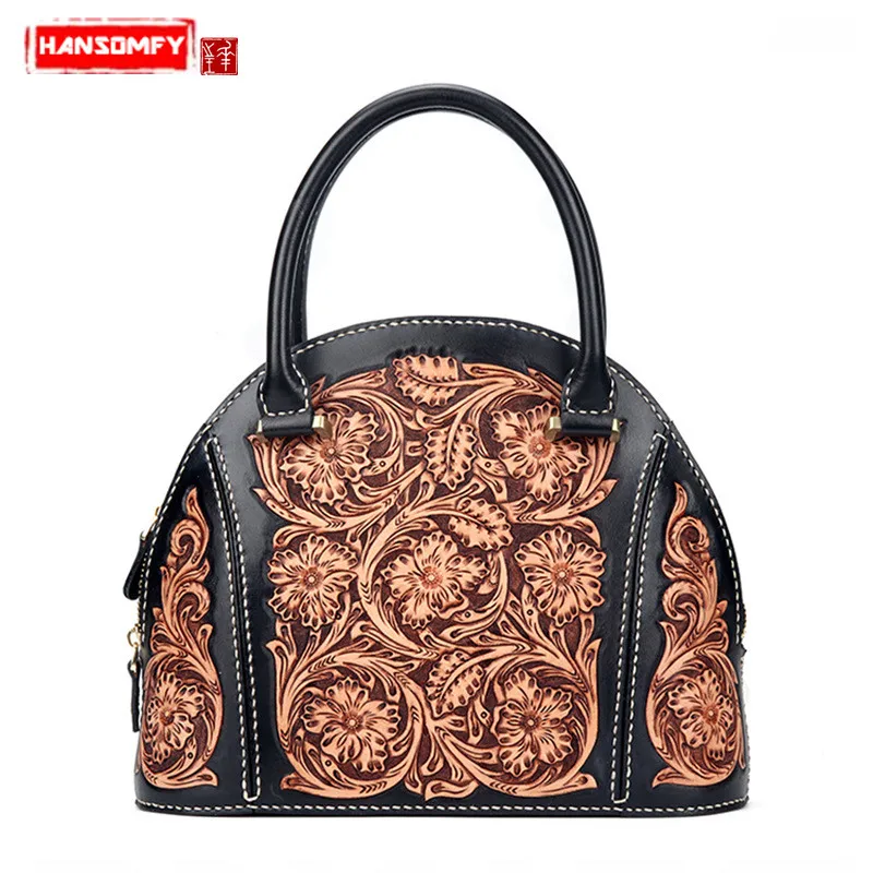 

Handicraft Women handbags new shell the first layer cowhide Retro shoulder Bag personality new multi-purpose bag