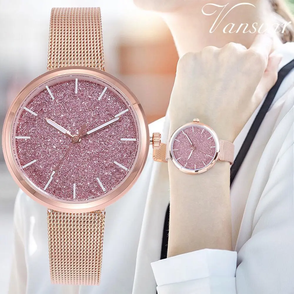 

Fashion Starry Sky Women Wrist Watch Casual Rose Gold Steel Mesh Belt Rhinestone Quartz Watch Relogio Feminino Drop Shipping