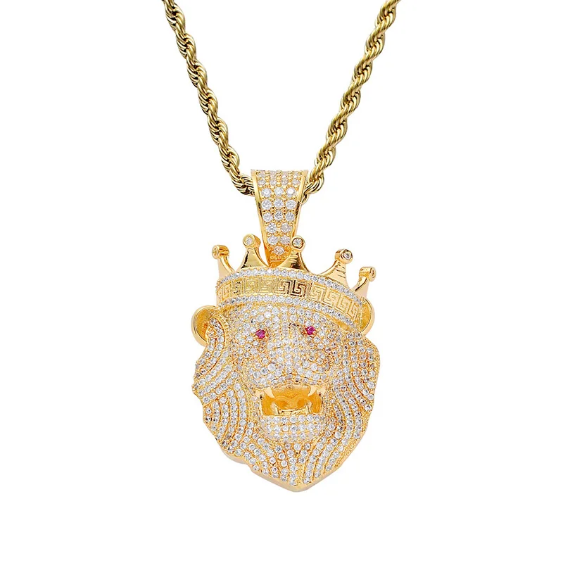 Missfox Crown Lion Head Pendant Necklace Hip Hop Jewelry Delicate Creative Necklaces For Men Gift High Quality Pendant Chain - Окраска металла: Gold