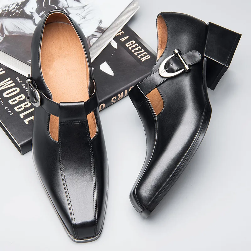 Size 5-10 Recommand! New Design Square Toe Mens Buckle Strap Heels Business Man Formal Dress Oxfords 5 cm Heel Shoes Size 5-10 Recommand! New Design Square Toe Mens Buckle Strap Heels Business Man Formal Dress Oxfords 5 cm Heel Shoes