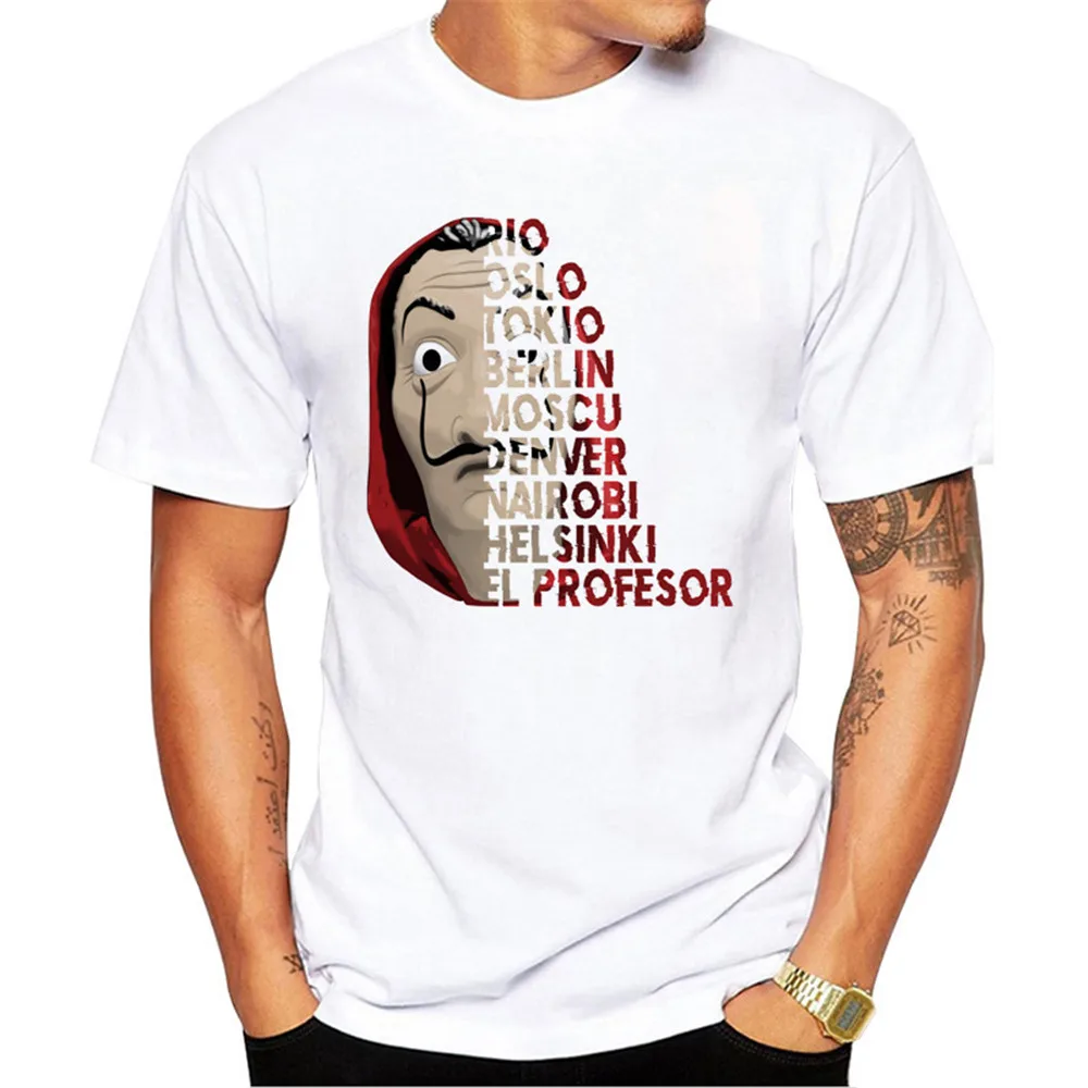 Для мужчин футболка Забавный дизайн La Casa De Papel футболка деньги Heist футболки ТВ футболки "сериалы" Для мужчин короткий рукав дом Бумага футболка
